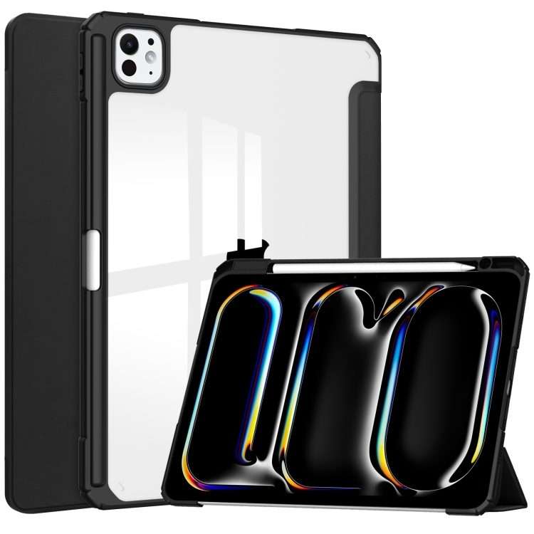 For iPad Pro 13 2025 / 2024 Pure Color 3-fold Clear TPU Smart Leather Tablet Case(Black)