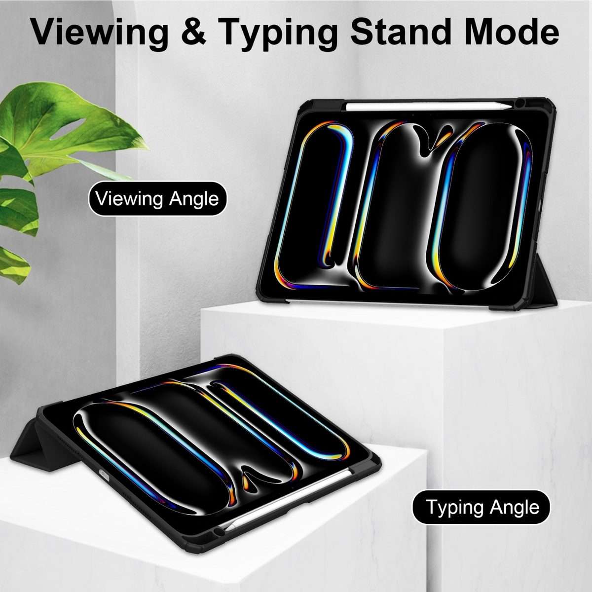 For iPad Pro 13 2025 / 2024 Pure Color 3-fold Clear TPU Smart Leather Tablet Case(Black)