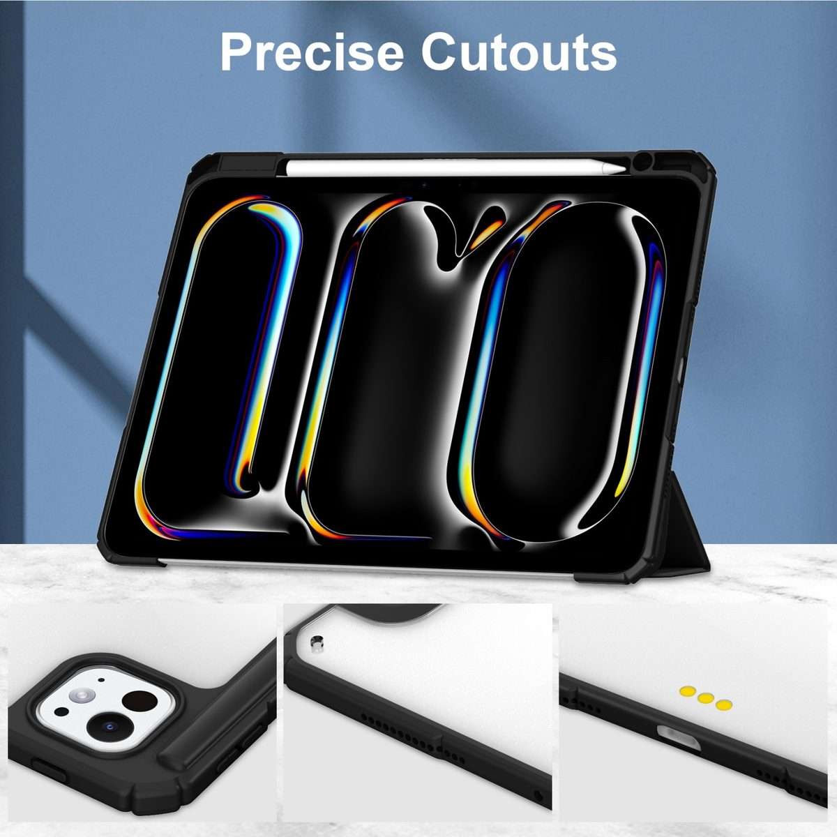 For iPad Pro 13 2025 / 2024 Pure Color 3-fold Clear TPU Smart Leather Tablet Case(Black)