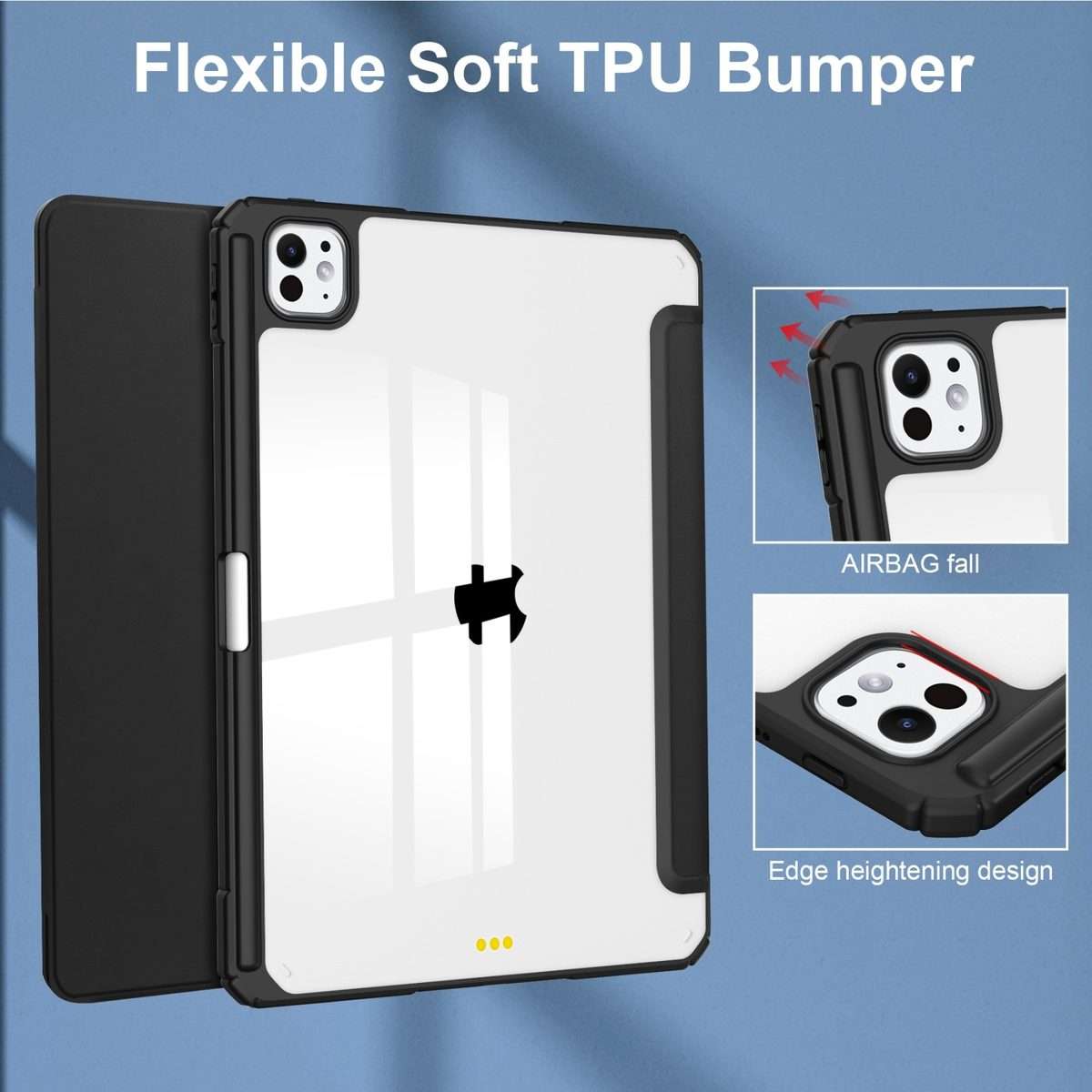 For iPad Pro 13 2025 / 2024 Pure Color 3-fold Clear TPU Smart Leather Tablet Case(Black)