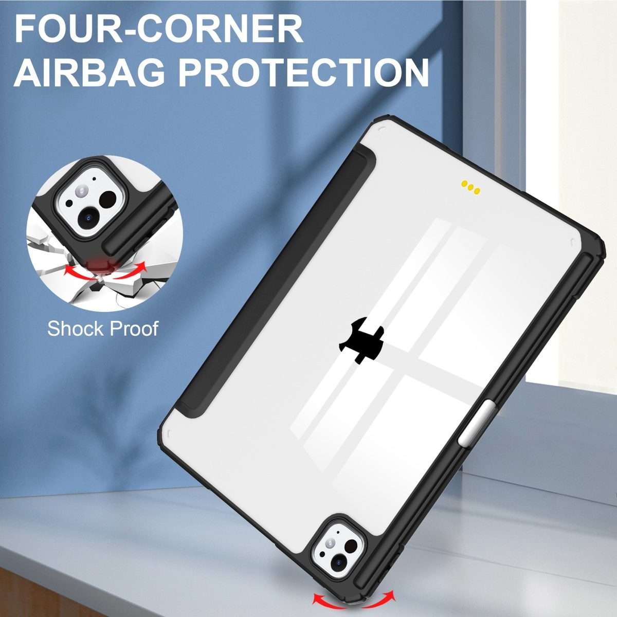 For iPad Pro 13 2025 / 2024 Pure Color 3-fold Clear TPU Smart Leather Tablet Case(Black)