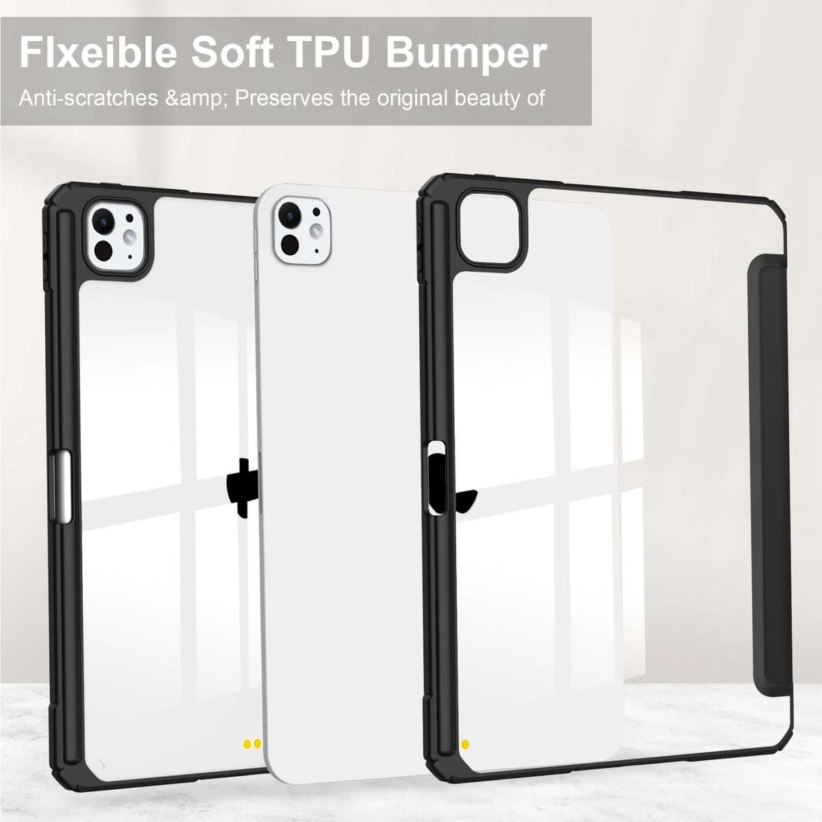 For iPad Pro 13 2025 / 2024 Pure Color 3-fold Clear TPU Smart Leather Tablet Case(Black)
