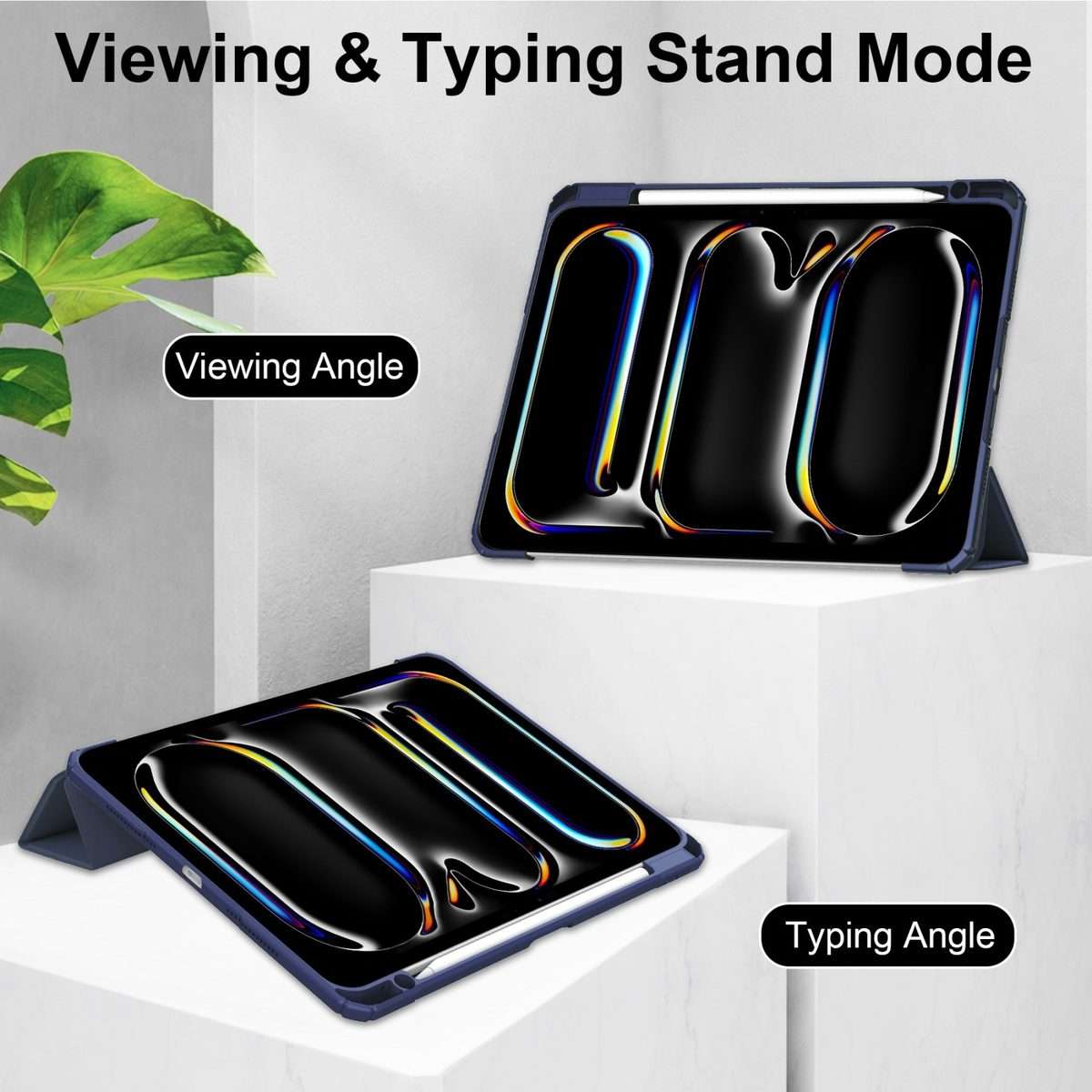 For iPad Pro 13 2025 / 2024 Pure Color 3-fold Clear TPU Smart Leather Tablet Case(Dark Blue)