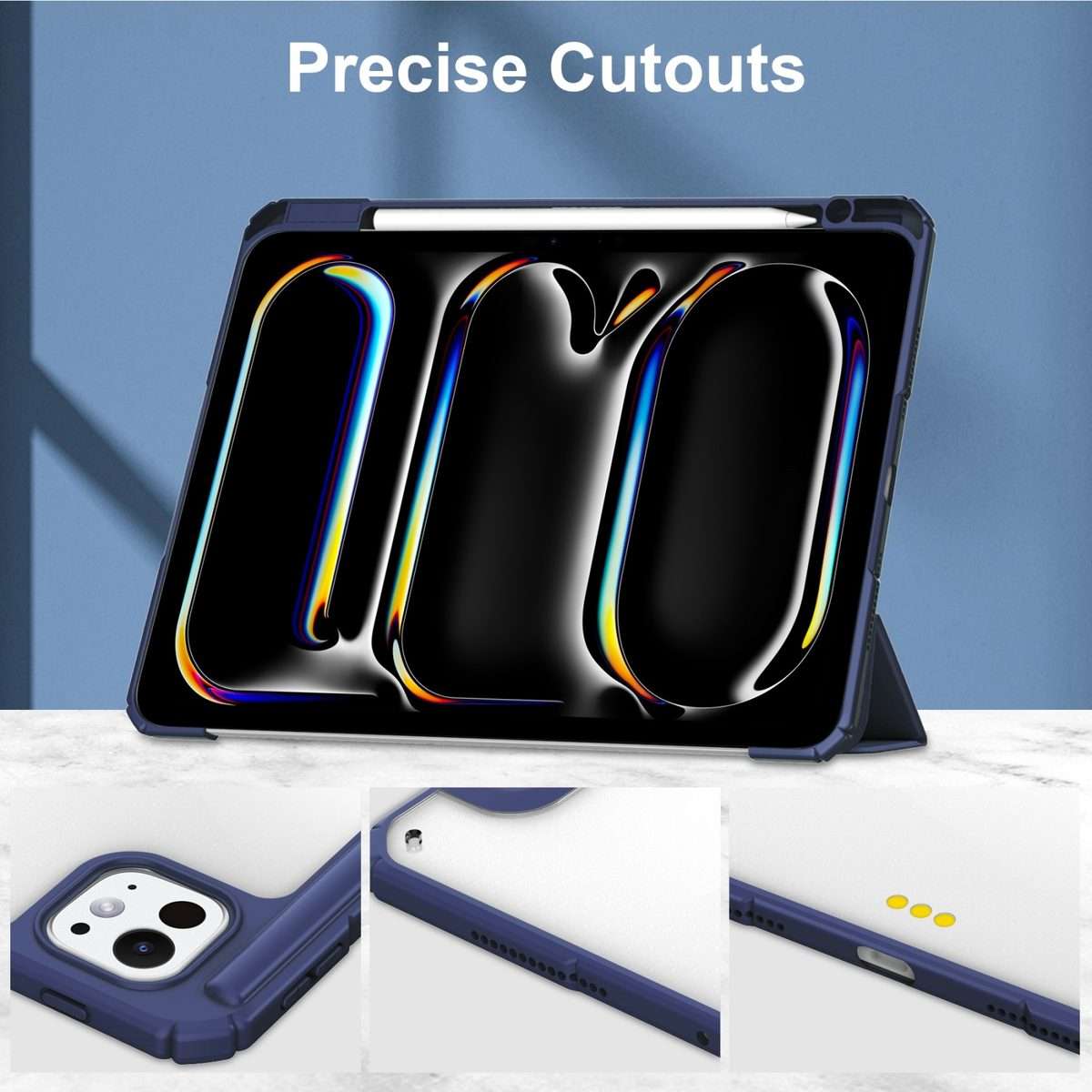 For iPad Pro 13 2025 / 2024 Pure Color 3-fold Clear TPU Smart Leather Tablet Case(Dark Blue)
