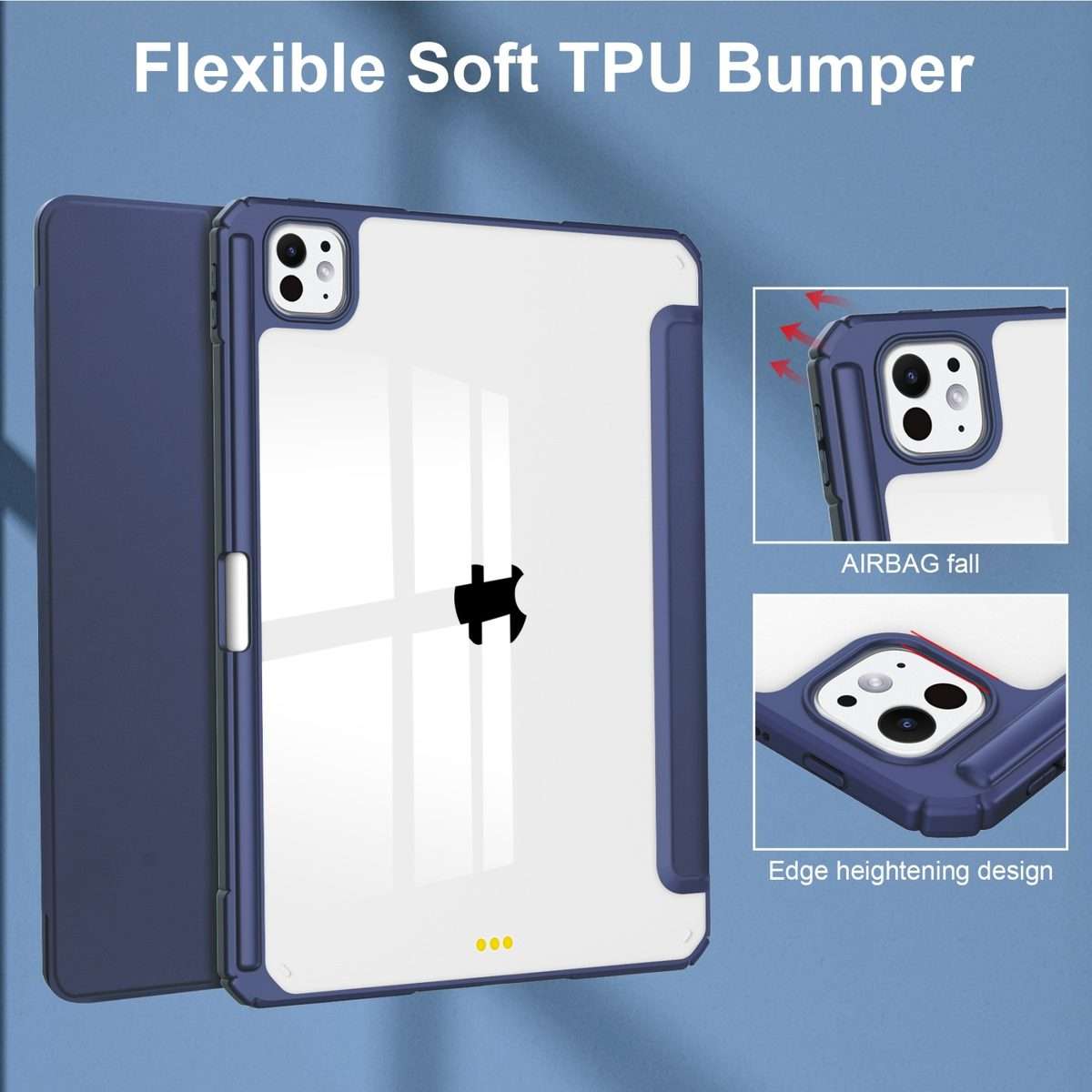 For iPad Pro 13 2025 / 2024 Pure Color 3-fold Clear TPU Smart Leather Tablet Case(Dark Blue)