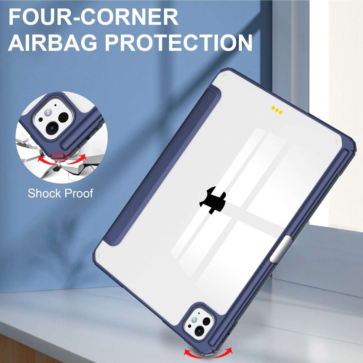 For iPad Pro 13 2025 / 2024 Pure Color 3-fold Clear TPU Smart Leather Tablet Case(Dark Blue)