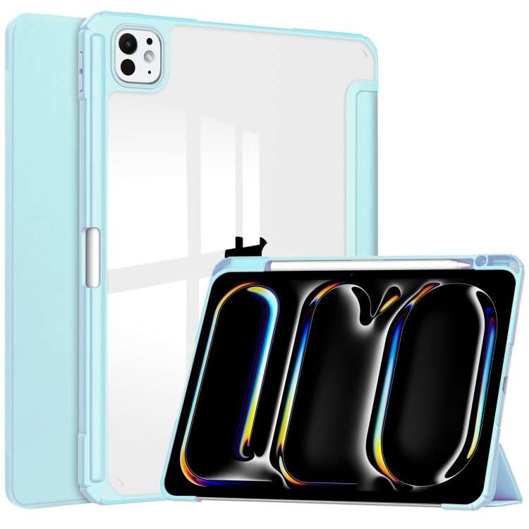 For iPad Pro 13 2025 / 2024 Pure Color 3-fold Clear TPU Smart Leather Tablet Case(Sky Blue)