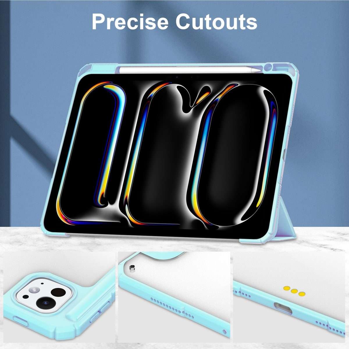 For iPad Pro 13 2025 / 2024 Pure Color 3-fold Clear TPU Smart Leather Tablet Case(Sky Blue)