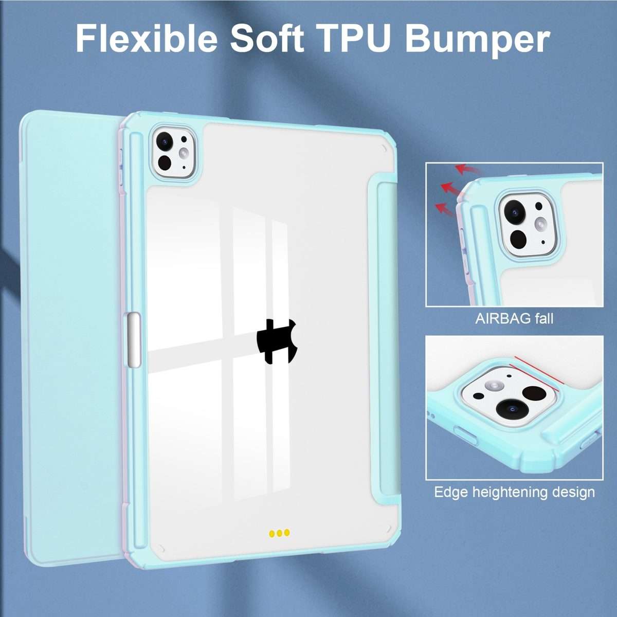 For iPad Pro 13 2025 / 2024 Pure Color 3-fold Clear TPU Smart Leather Tablet Case(Sky Blue)