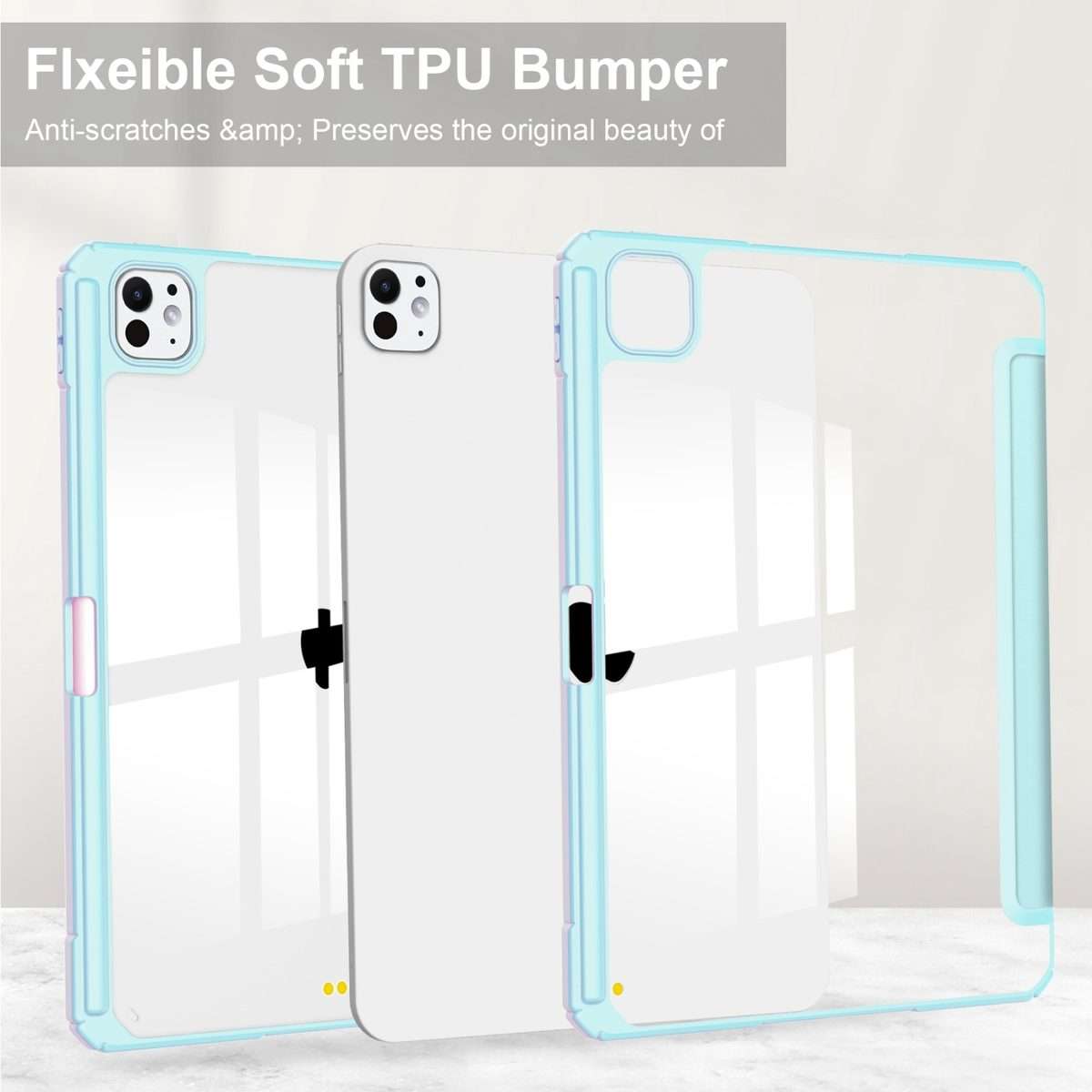 For iPad Pro 13 2025 / 2024 Pure Color 3-fold Clear TPU Smart Leather Tablet Case(Sky Blue)