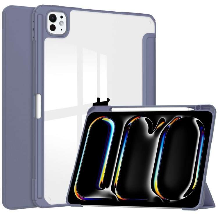 For iPad Pro 13 2025 / 2024 Pure Color 3-fold Clear TPU Smart Leather Tablet Case(Lavender)