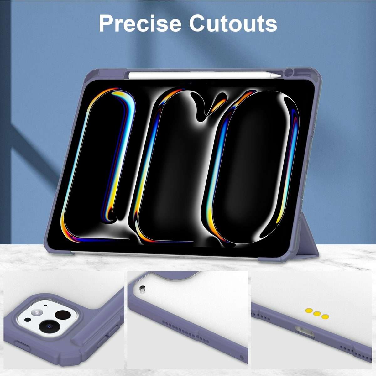 For iPad Pro 13 2025 / 2024 Pure Color 3-fold Clear TPU Smart Leather Tablet Case(Lavender)