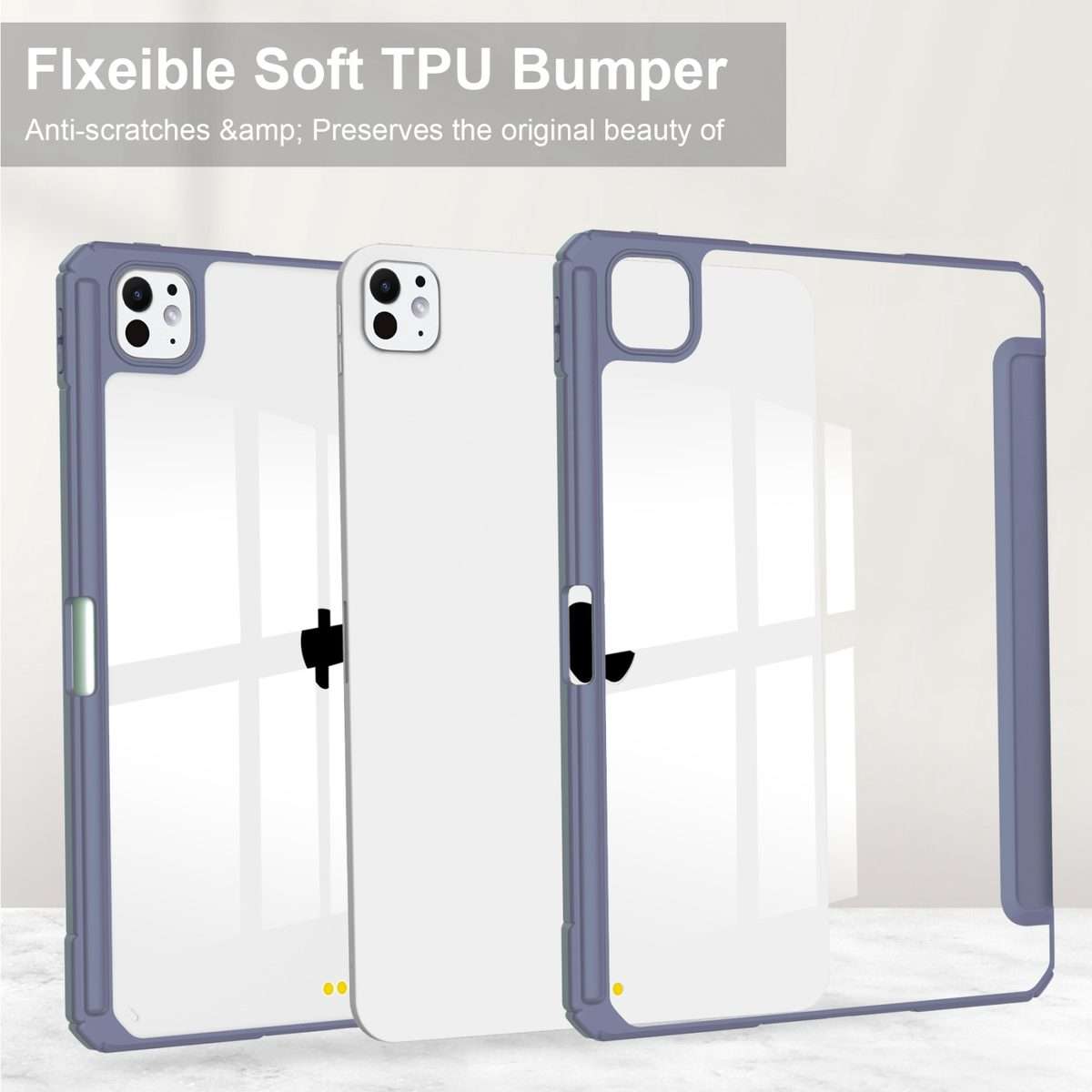 For iPad Pro 13 2025 / 2024 Pure Color 3-fold Clear TPU Smart Leather Tablet Case(Lavender)