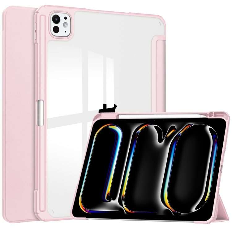 For iPad Pro 13 2025 / 2024 Pure Color 3-fold Clear TPU Smart Leather Tablet Case(Pink)