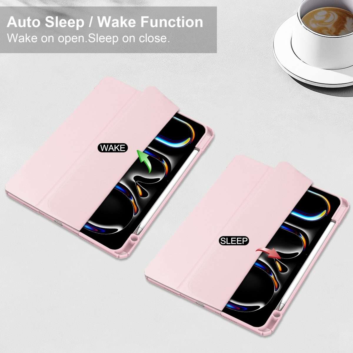For iPad Pro 13 2025 / 2024 Pure Color 3-fold Clear TPU Smart Leather Tablet Case(Pink)