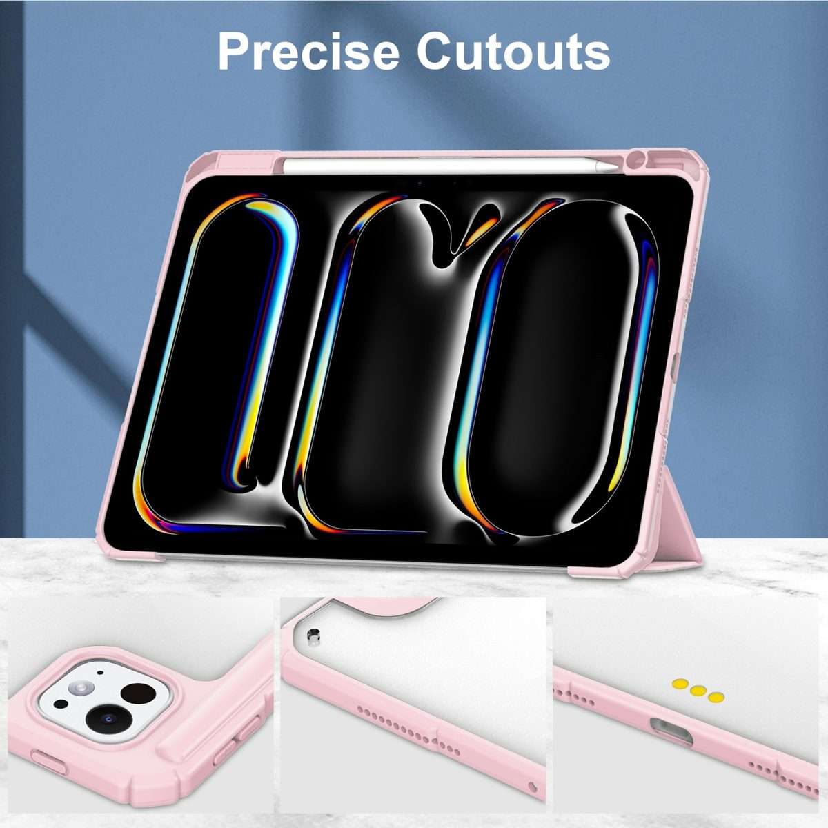 For iPad Pro 13 2025 / 2024 Pure Color 3-fold Clear TPU Smart Leather Tablet Case(Pink)