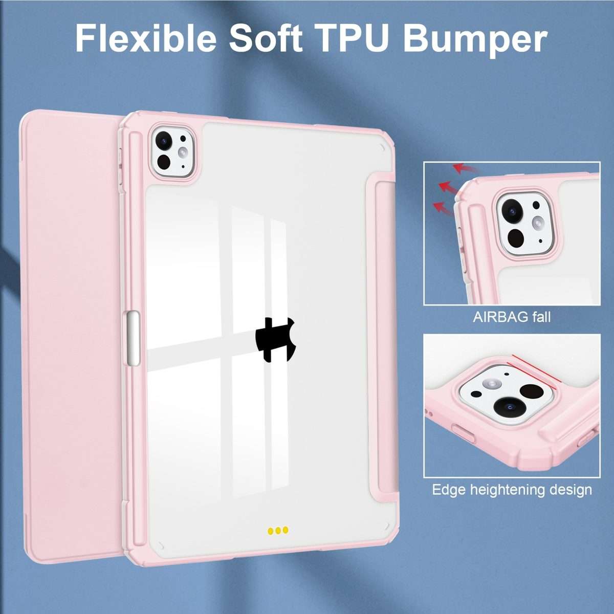 For iPad Pro 13 2025 / 2024 Pure Color 3-fold Clear TPU Smart Leather Tablet Case(Pink)