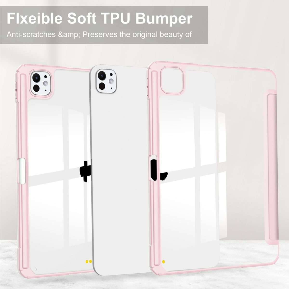 For iPad Pro 13 2025 / 2024 Pure Color 3-fold Clear TPU Smart Leather Tablet Case(Pink)