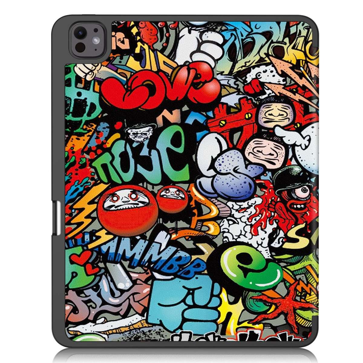 For iPad Pro 13 2025 / 2024 Custer Painted 3-Fold Holder Smart Leather Tablet Case ... (Graffiti)