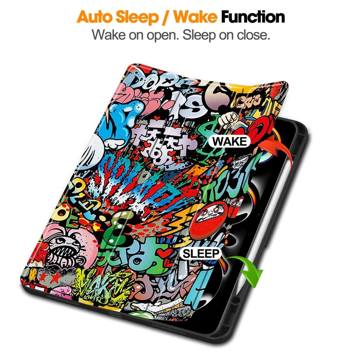 For iPad Pro 13 2025 / 2024 Custer Painted 3-Fold Holder Smart Leather Tablet Case ... (Graffiti)