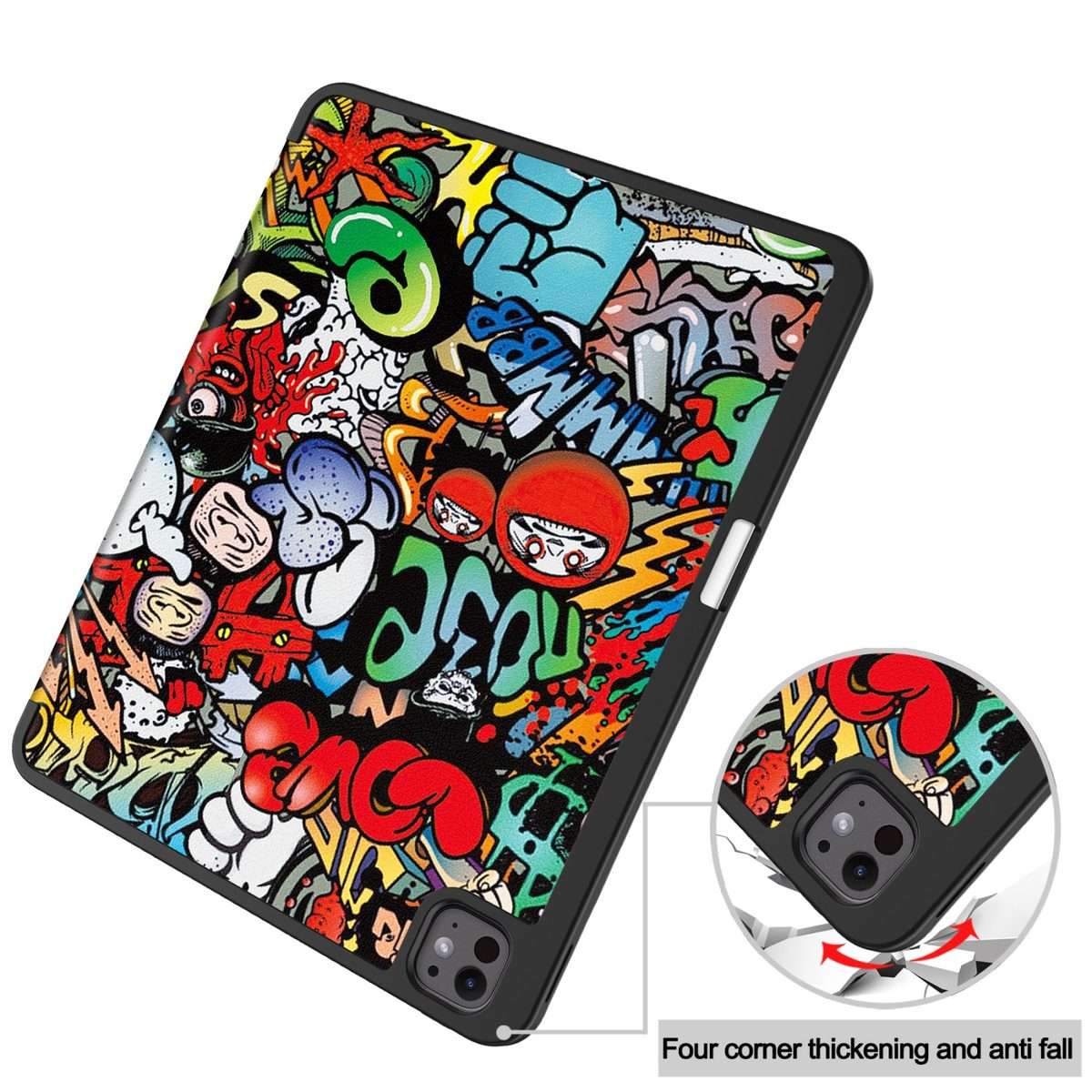 For iPad Pro 13 2025 / 2024 Custer Painted 3-Fold Holder Smart Leather Tablet Case ... (Graffiti)