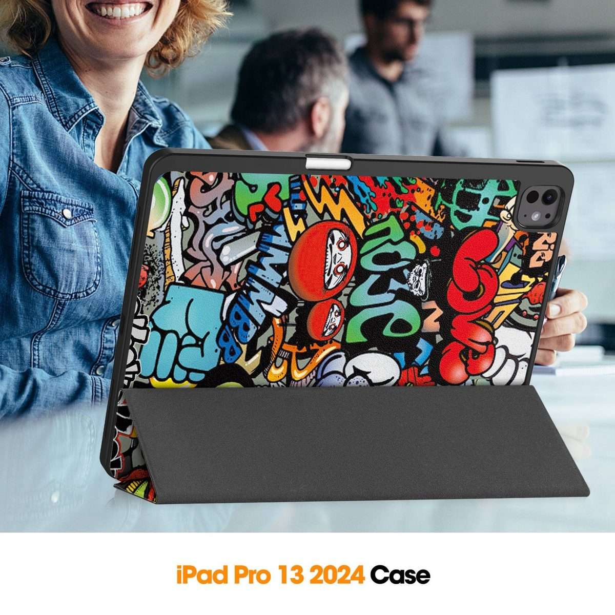 For iPad Pro 13 2025 / 2024 Custer Painted 3-Fold Holder Smart Leather Tablet Case ... (Graffiti)