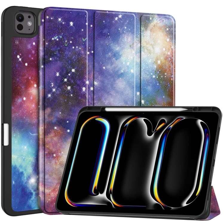 For iPad Pro 13 2025 / 2024 Custer Painted 3-Fold Holder Smart Leather Tabl ... (Milky Way Nebula)