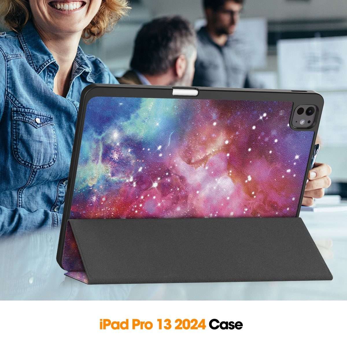 For iPad Pro 13 2025 / 2024 Custer Painted 3-Fold Holder Smart Leather Tabl ... (Milky Way Nebula)