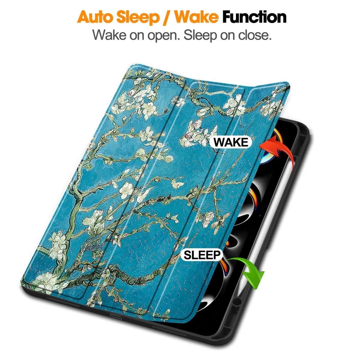 For iPad Pro 13 2025 / 2024 Custer Painted 3-Fold Holder Smart Leather Tablet ... (Apricot Flower)