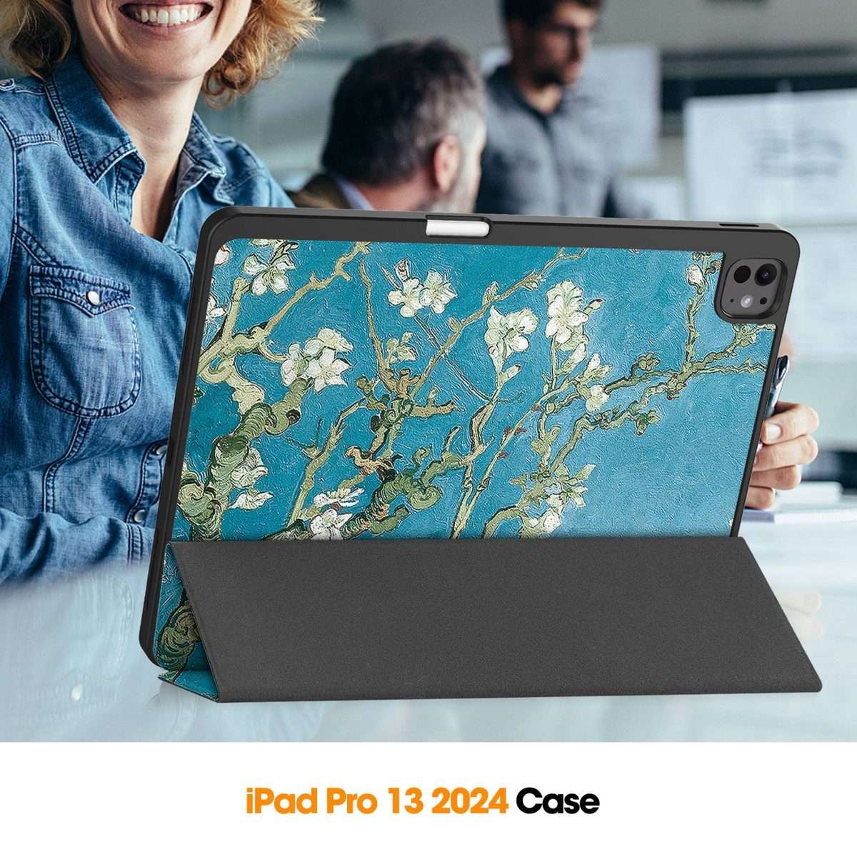 For iPad Pro 13 2025 / 2024 Custer Painted 3-Fold Holder Smart Leather Tablet ... (Apricot Flower)