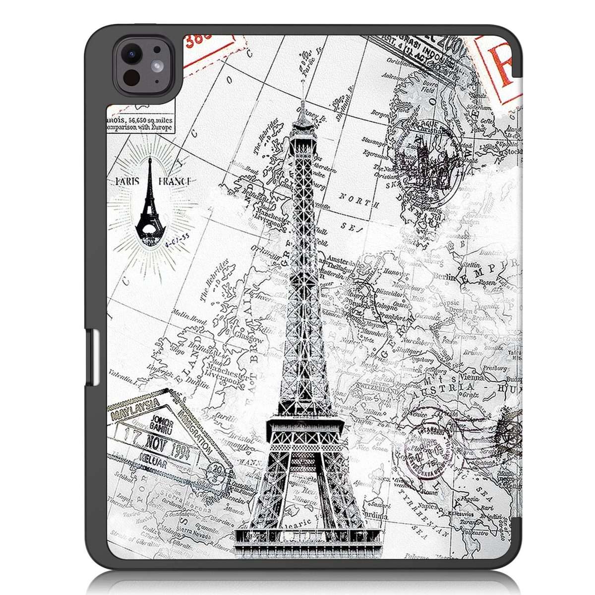 For iPad Pro 13 2025 / 2024 Custer Painted 3-Fold Holder Smart Leather Tablet C ... (Eiffel Tower)