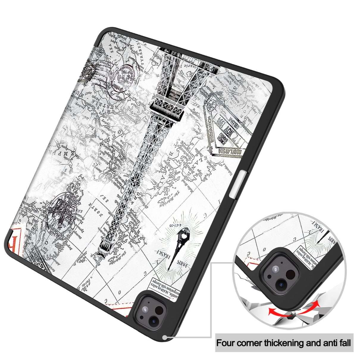 For iPad Pro 13 2025 / 2024 Custer Painted 3-Fold Holder Smart Leather Tablet C ... (Eiffel Tower)