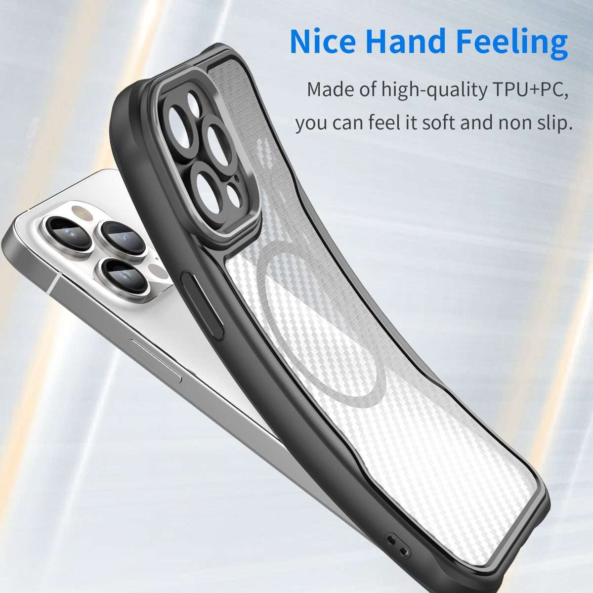 For iPhone 14 Pro Carbon Fiber Texture MagSafe Translucent Phone Case(Black)