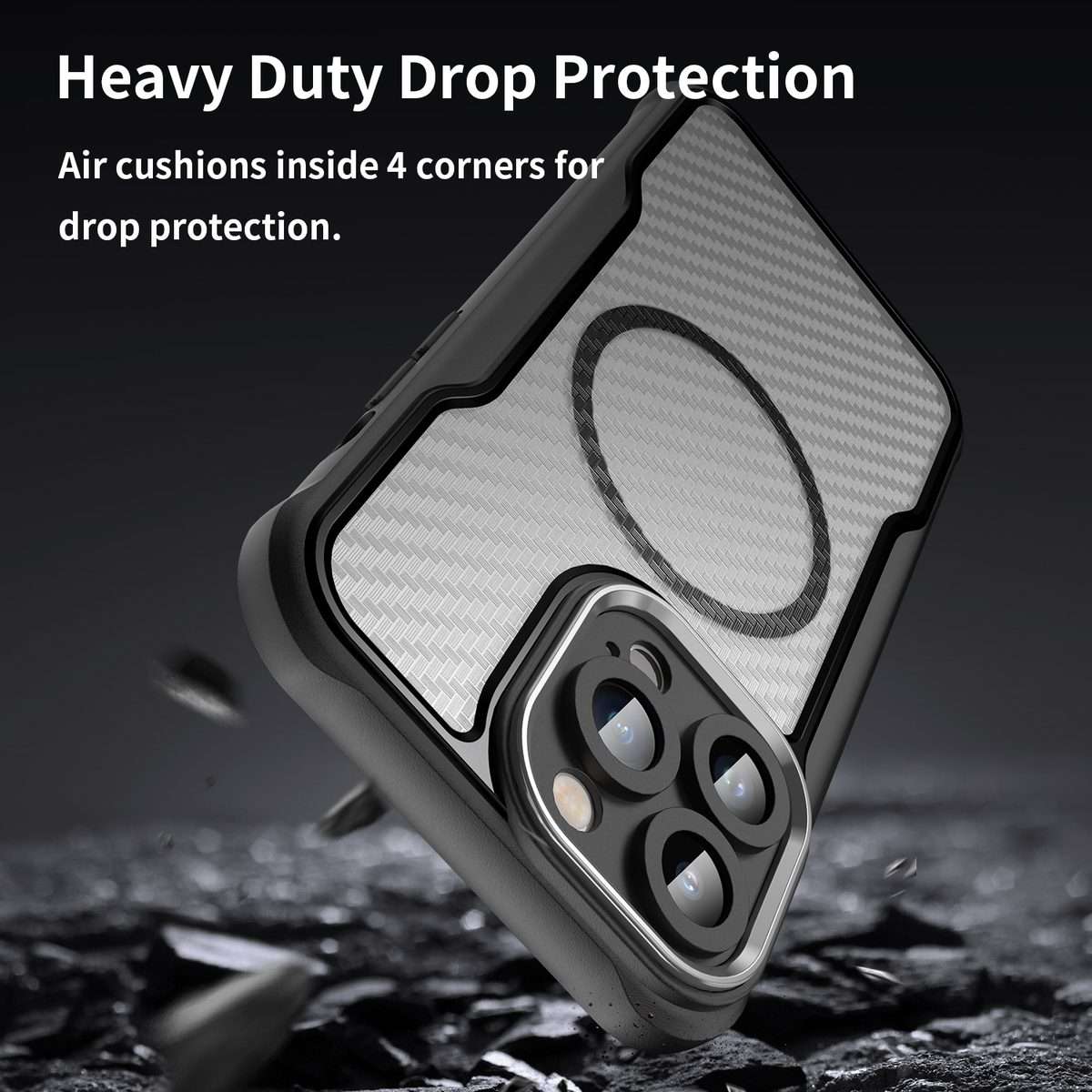 For iPhone 14 Pro Carbon Fiber Texture MagSafe Translucent Phone Case(Black)