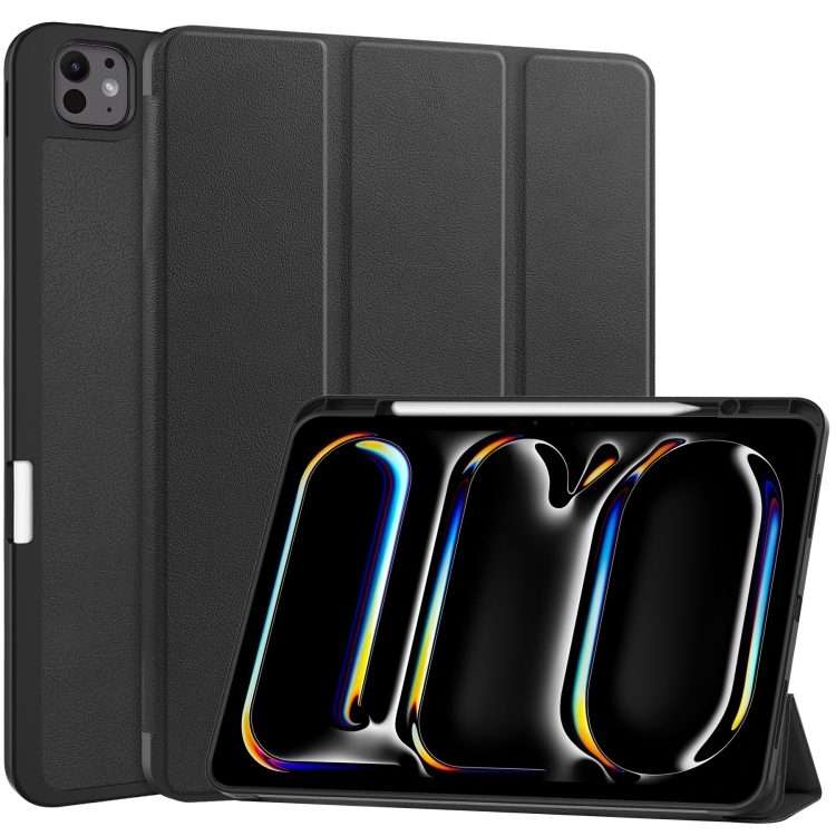 For iPad Pro 13 2025 / 2024 Custer TPU Pure Color 3-Fold Holder Smart Leather Tablet C ... (Black)