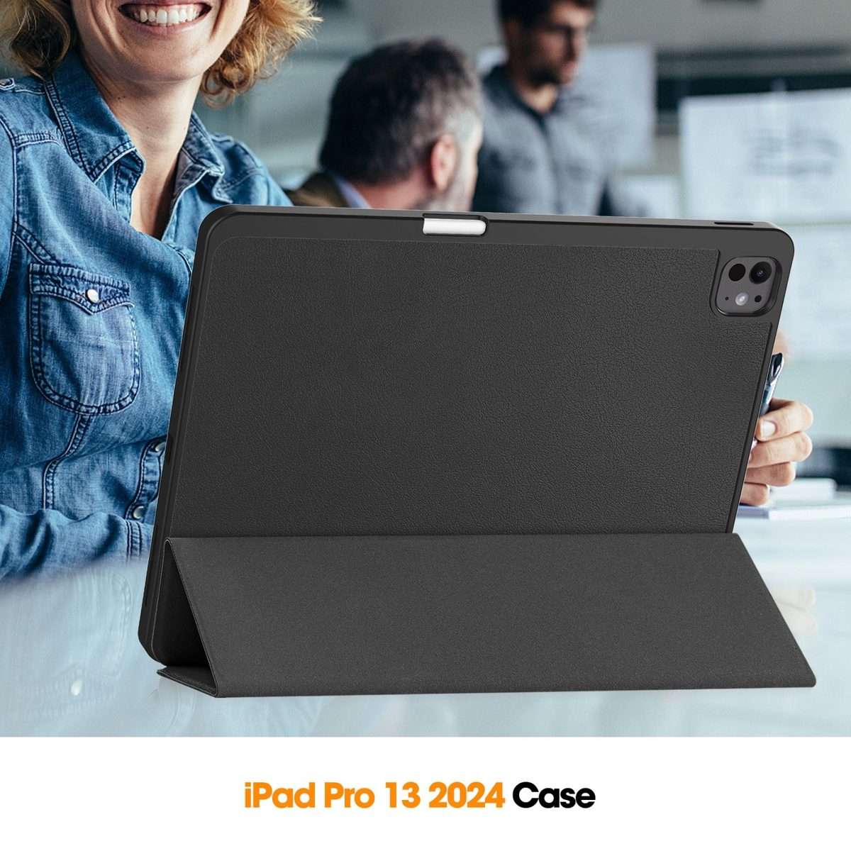 For iPad Pro 13 2025 / 2024 Custer TPU Pure Color 3-Fold Holder Smart Leather Tablet C ... (Black)