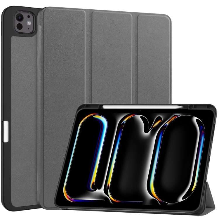 For iPad Pro 13 2025 / 2024 Custer TPU Pure Color 3-Fold Holder Smart Leather Tablet Ca ... (Grey)