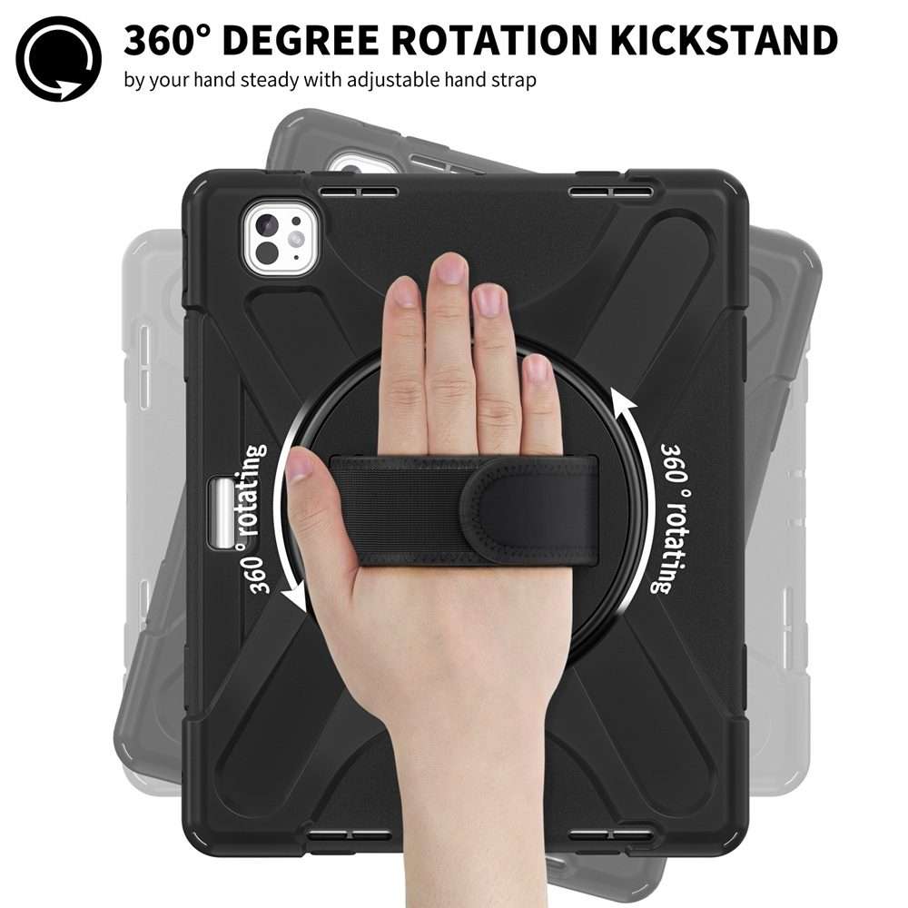 For iPad Pro 13 2025 / 2024 Rotatable Holder Silicone Hybrid PC Tablet Case with Shoul ... (Black)