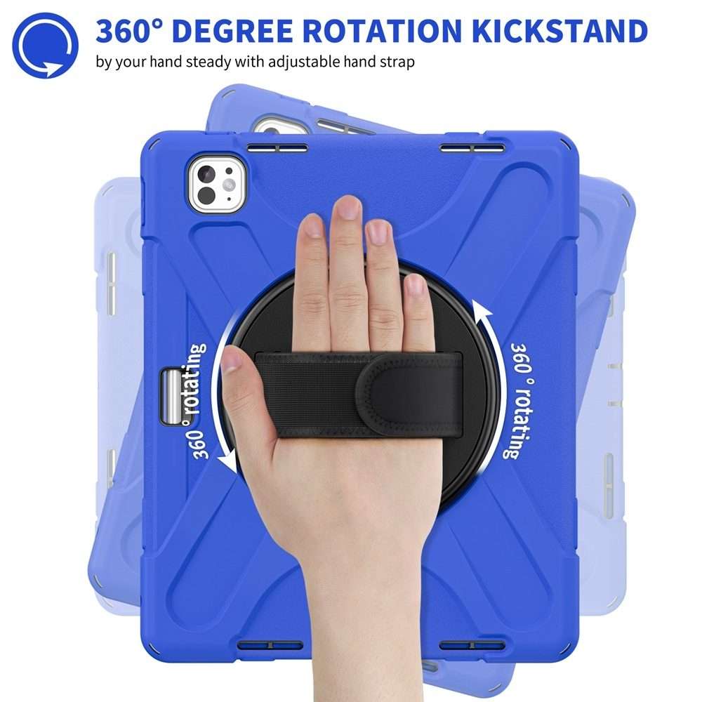 For iPad Pro 13 2025 / 2024 Rotatable Holder Silicone Hybrid PC Tablet Case with Should ... (Blue)