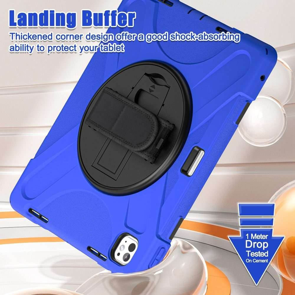 For iPad Pro 13 2025 / 2024 Rotatable Holder Silicone Hybrid PC Tablet Case with Should ... (Blue)