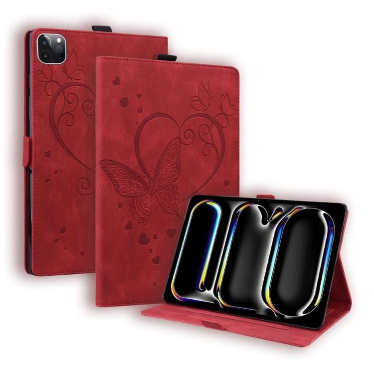For iPad Pro 13 2025 / 2024 Love Butterfly Embossed Leather Tablet Case(Red)