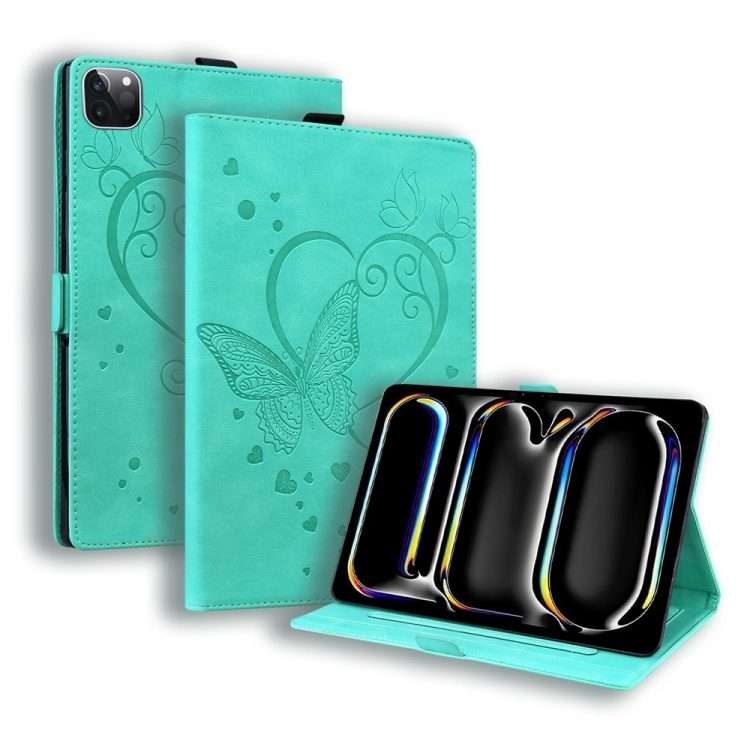 For iPad Pro 13 2025 / 2024 Love Butterfly Embossed Leather Tablet Case(Mint Green)