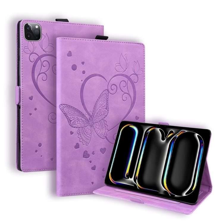 For iPad Pro 13 2025 / 2024 Love Butterfly Embossed Leather Tablet Case(Purple)