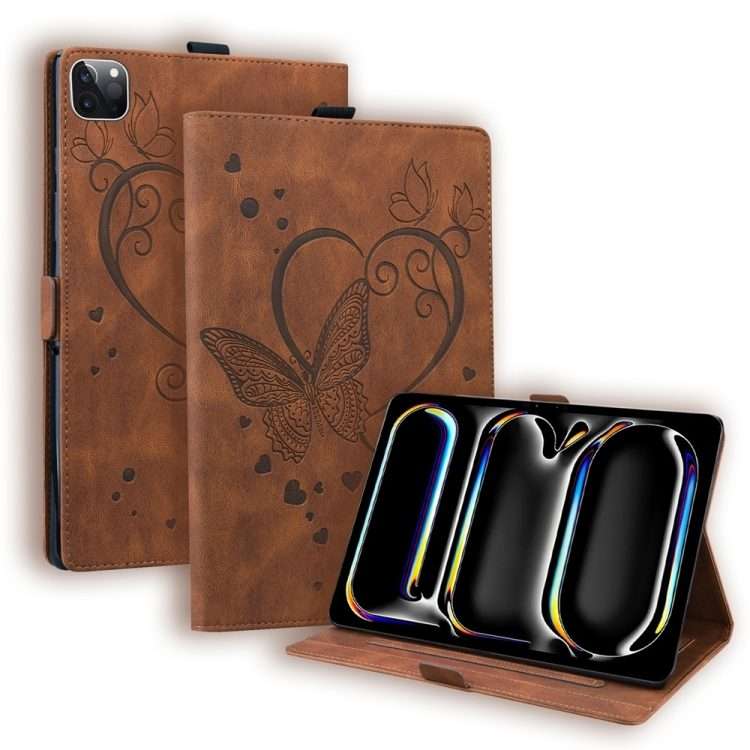 For iPad Pro 13 2025 / 2024 Love Butterfly Embossed Leather Tablet Case(Brown)