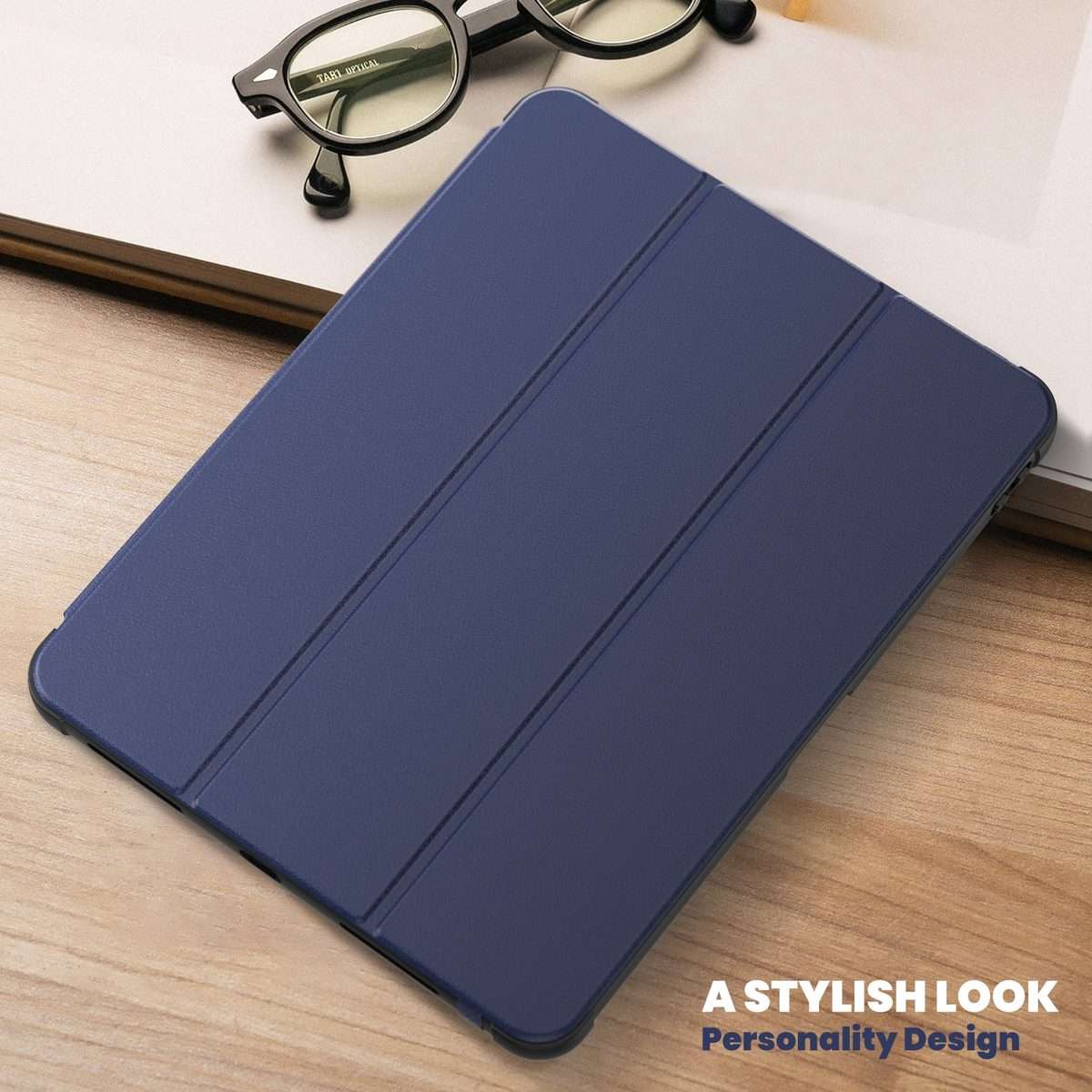 For iPad Pro 12.9 2022 / 2021 / 2020 Carbon Fiber Leather Smart Tablet Case(Navy Blue)