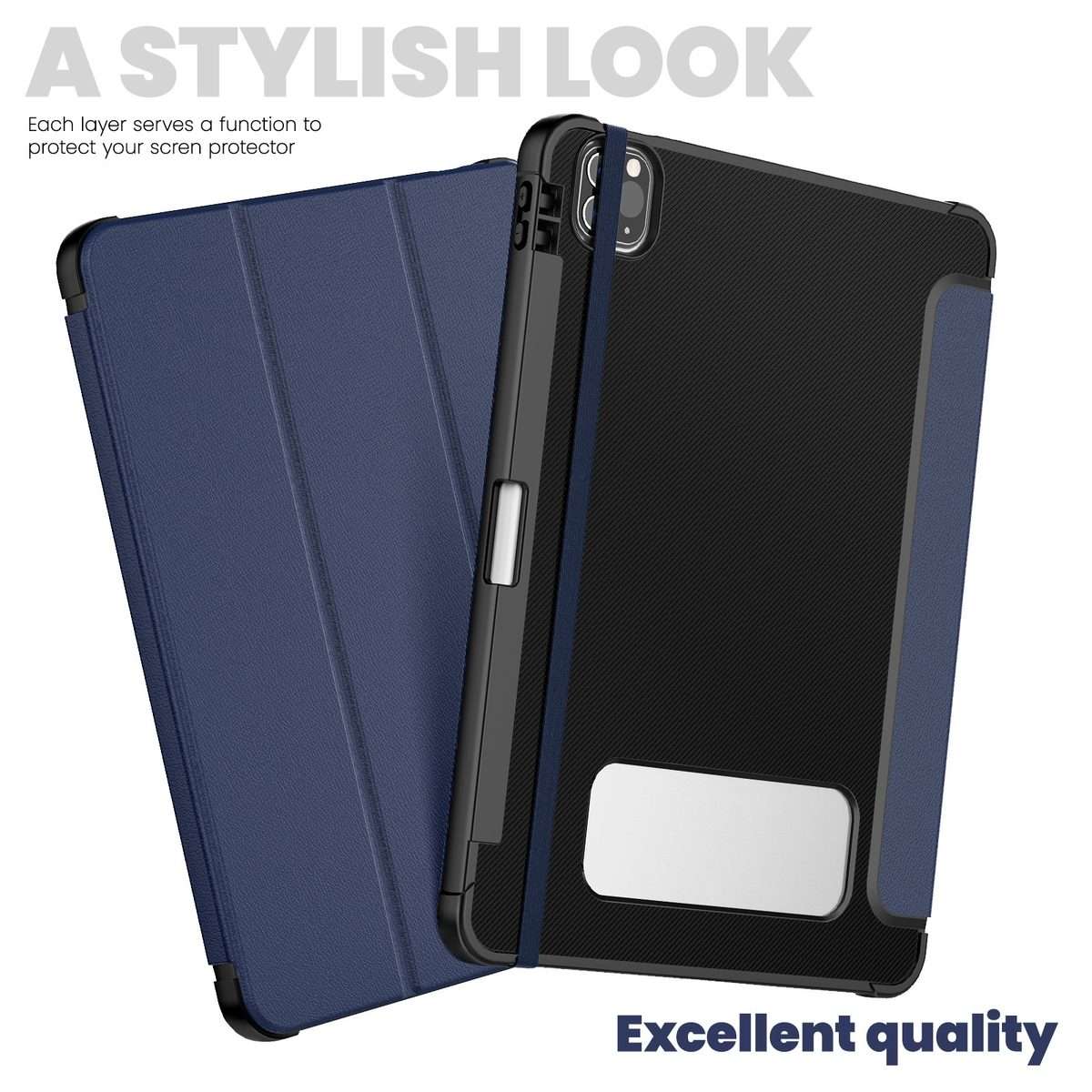 For iPad Pro 12.9 2022 / 2021 / 2020 Carbon Fiber Leather Smart Tablet Case(Navy Blue)
