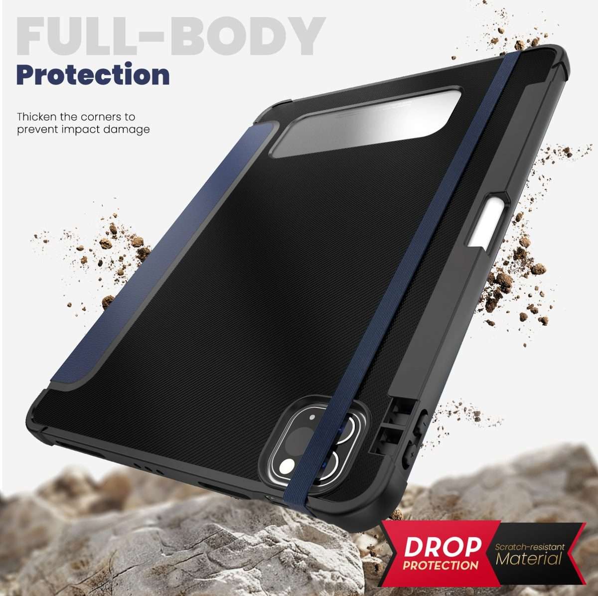 For iPad Pro 12.9 2022 / 2021 / 2020 Carbon Fiber Leather Smart Tablet Case(Navy Blue)