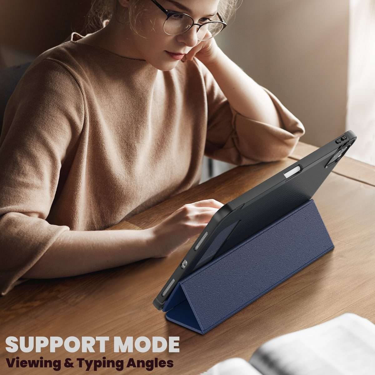 For iPad Pro 12.9 2022 / 2021 / 2020 Carbon Fiber Leather Smart Tablet Case(Navy Blue)