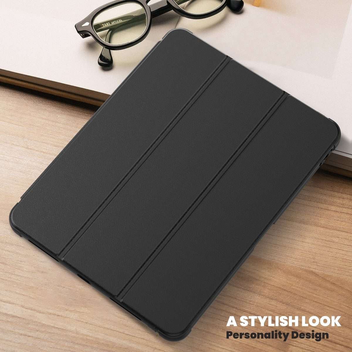 For iPad Pro 12.9 2022 / 2021 / 2020 Carbon Fiber Leather Smart Tablet Case(Black)
