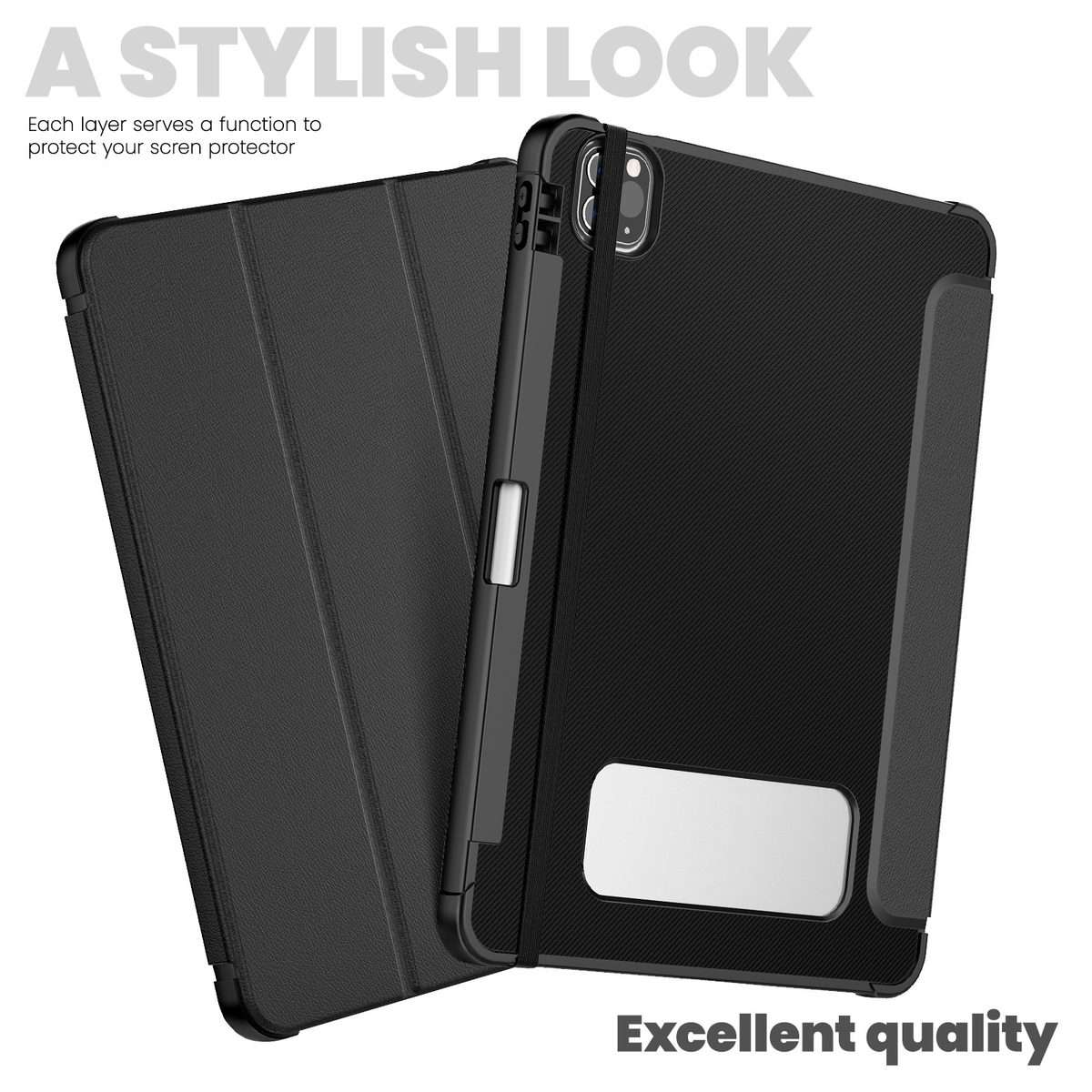 For iPad Pro 12.9 2022 / 2021 / 2020 Carbon Fiber Leather Smart Tablet Case(Black)